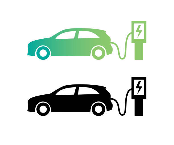 Electric car charging station, vector icon. Green energy. Ecological vehicle.